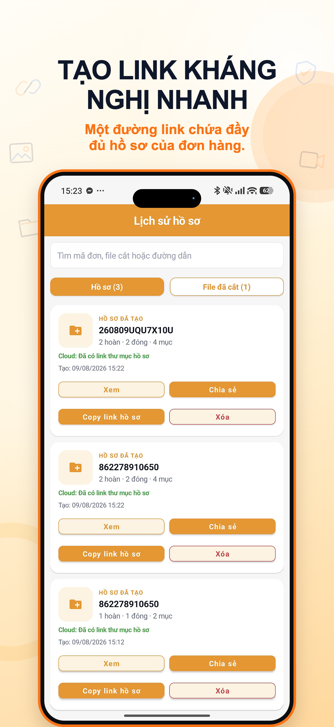 Tạo link hồ sơ kháng nghị