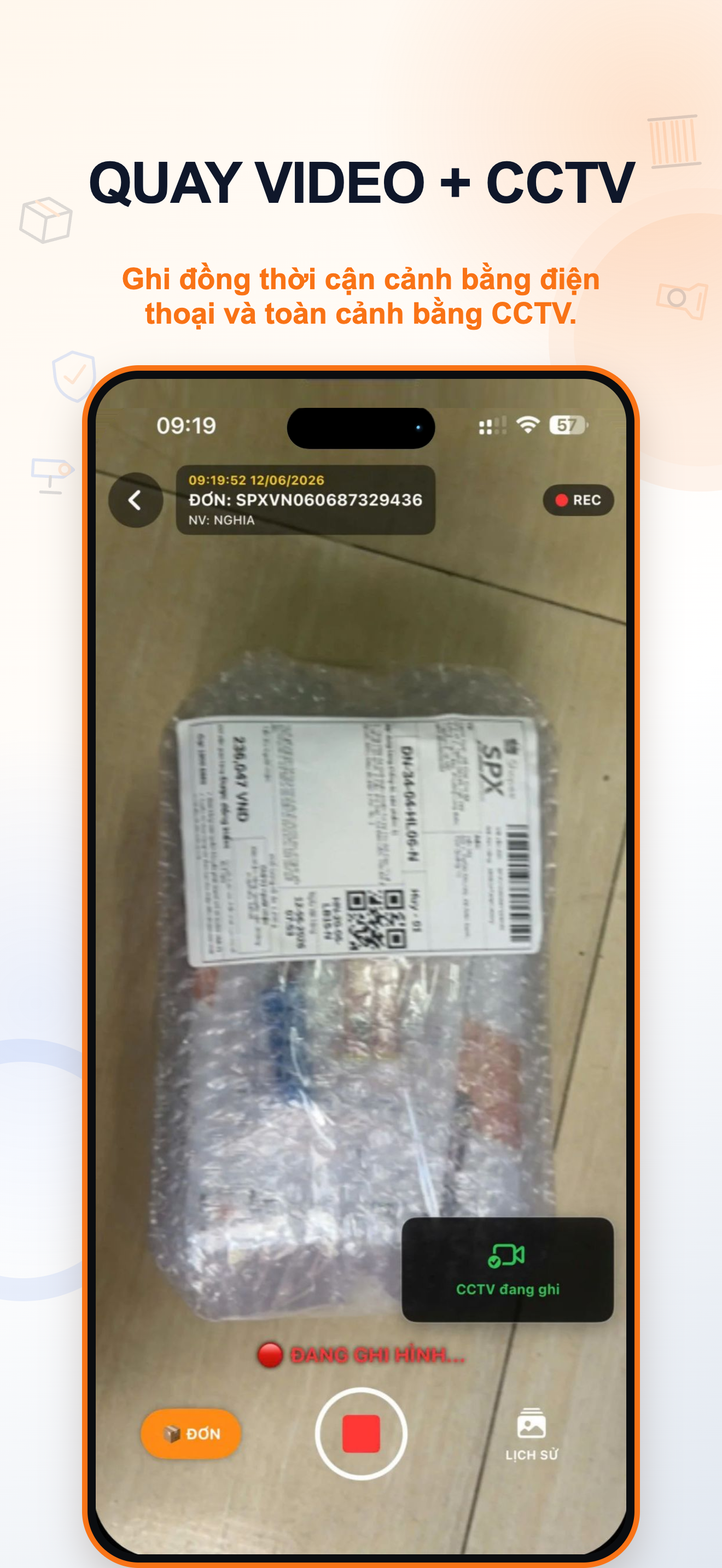 Quay video điện thoại kết hợp CCTV
